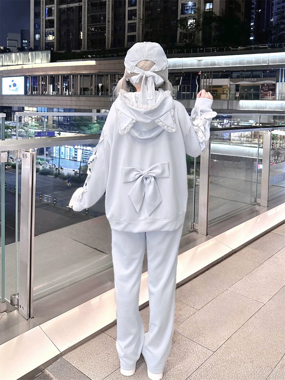 Tenshi Kaiwai Cat Ear Zip-Up Hoodie, Side Lace Pants – Honey Wardrobe Tenshi Kaiwai Cat Ear Zip-Up Hoodie, Side Lace Pants – Honey Wardrobe
