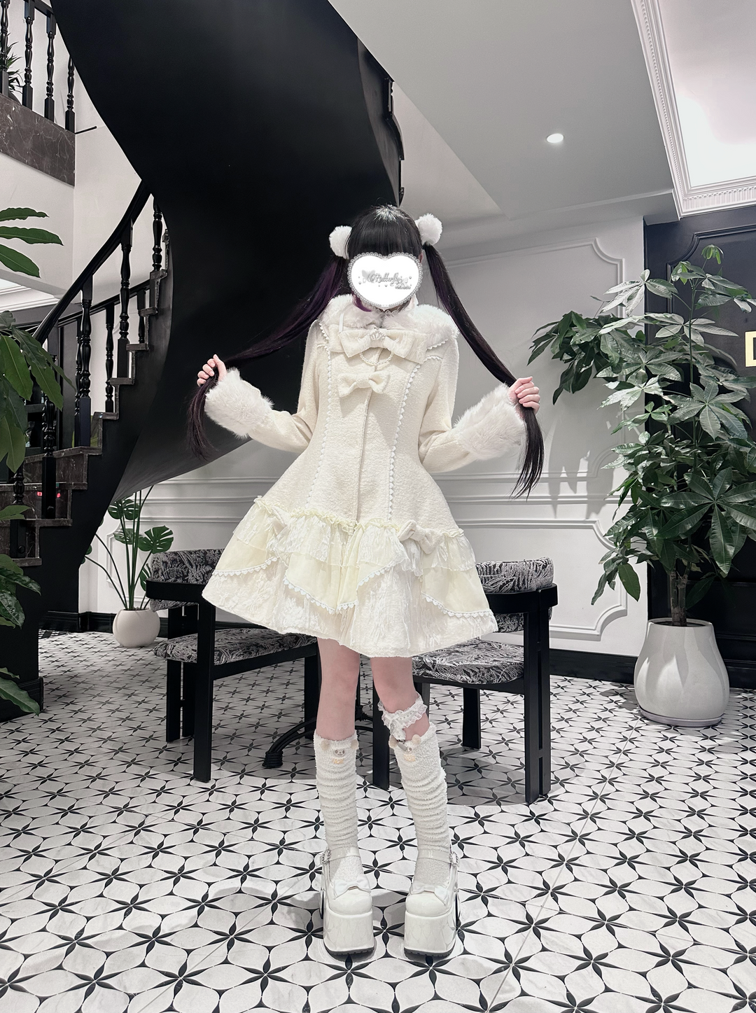 Ryousangata Winter Coat, Skirt-Like Lace hem 44198:799823