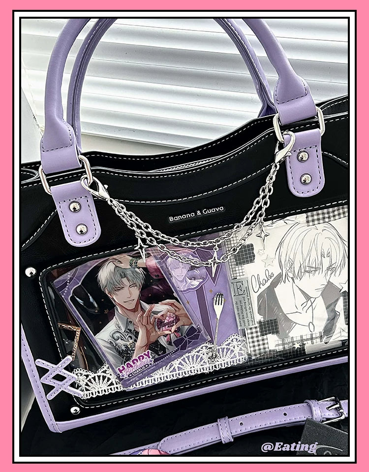 Y2K Square Shaped Ita Bag, Clear Window & Star Chain 45418:848175