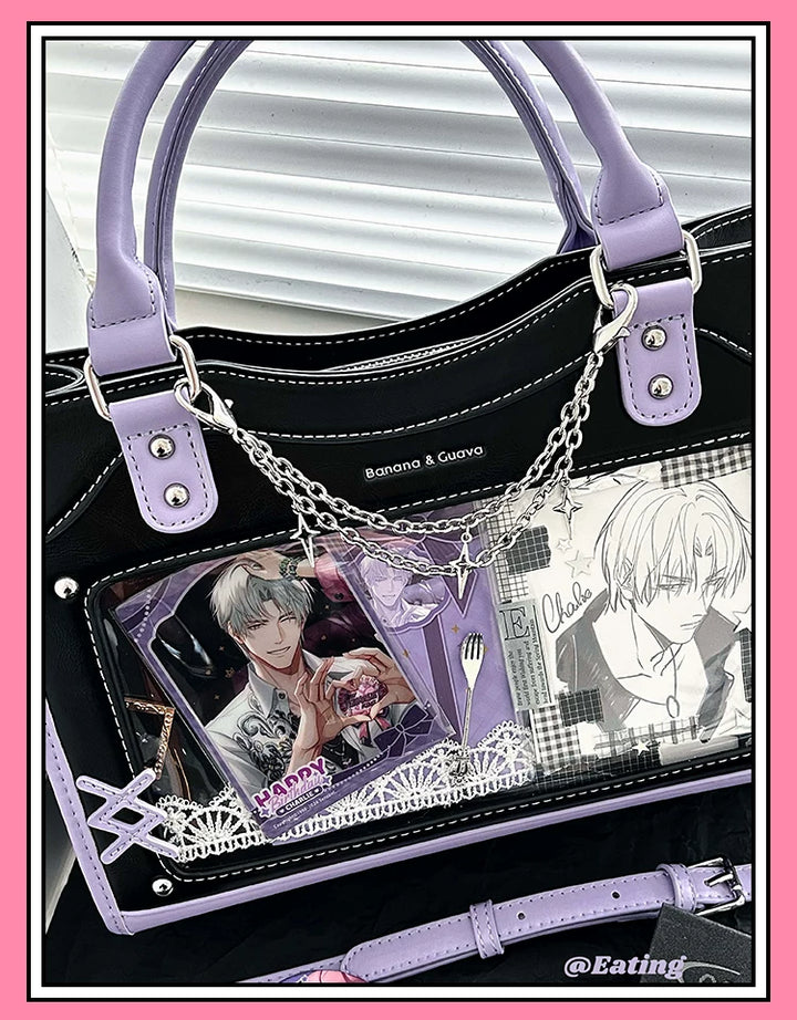 Y2K Square Shaped Ita Bag, Clear Window & Star Chain 45418:848175