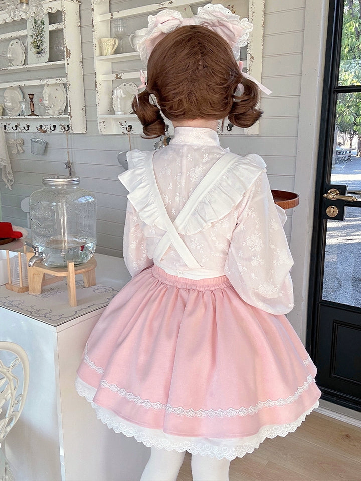 Kawaii Outfit White Maid Blouse And Pink Skirt With Apron 42283:735252