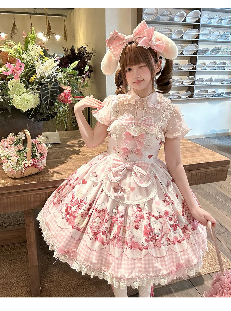 Kawaii Lolita Bunny Print JSK Dress, Detachable Apron 45164:838486