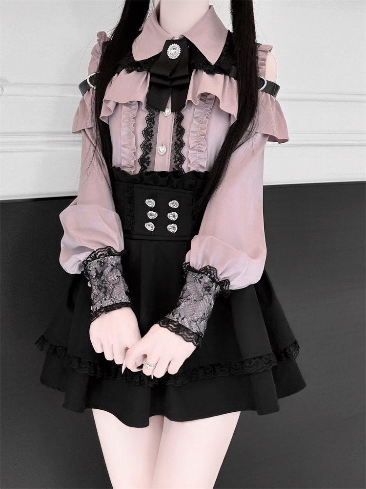 Open-shoulder Jirai Kei Blouse, Multiple Colors (2XL L M S XL) 44813:823083