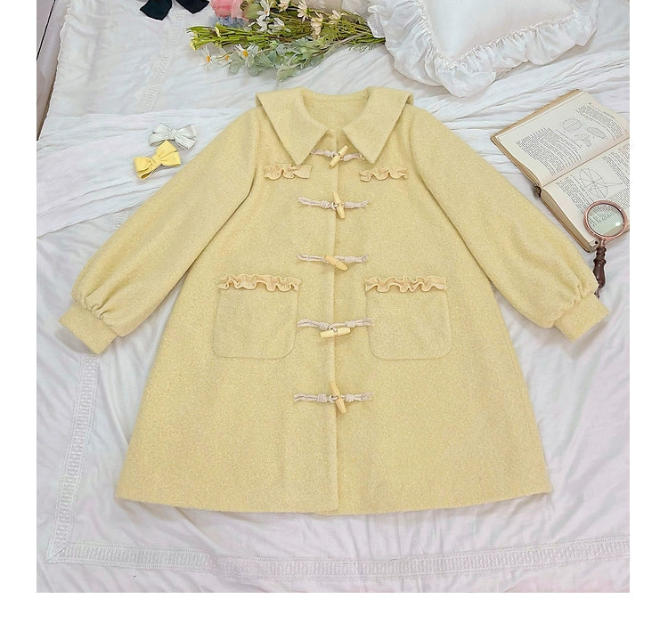 Kawaii Pink Yellow Beige Coat With Cow Horn Button 29450:347906 29450:347906