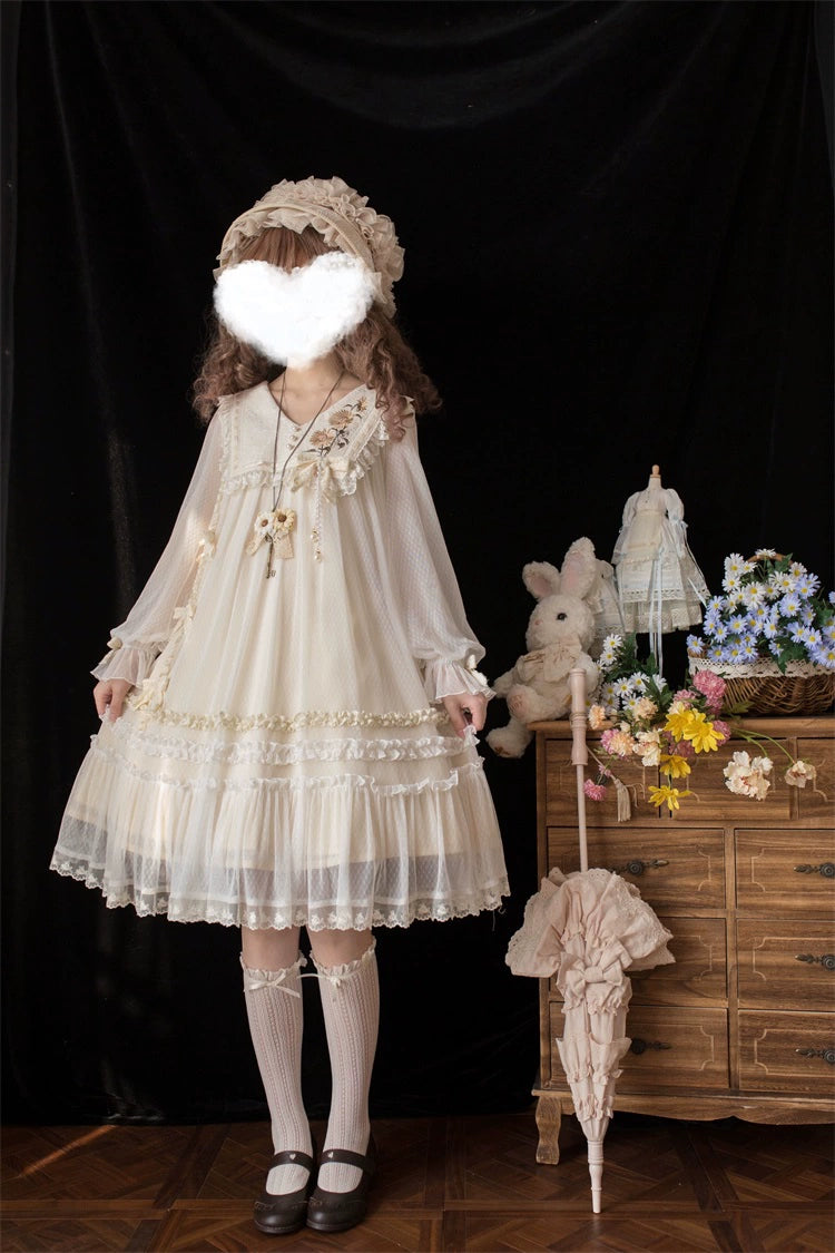 Sunflower Daily Lolita Dress Mori Kei Dress Long Sleeve Dress 36478:552286