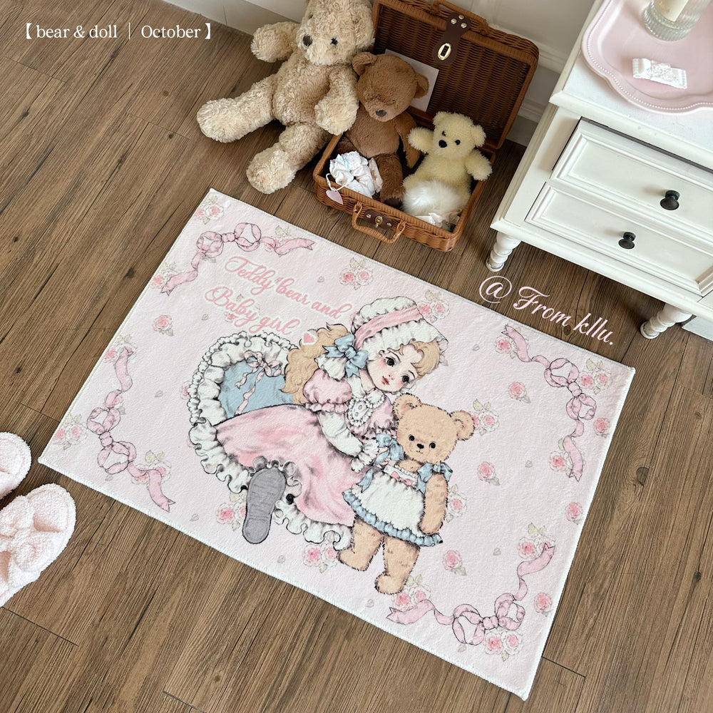 Sweet Lolita Carpet Pink Bear Print Vintage Bedroom Carpet 42226:733263