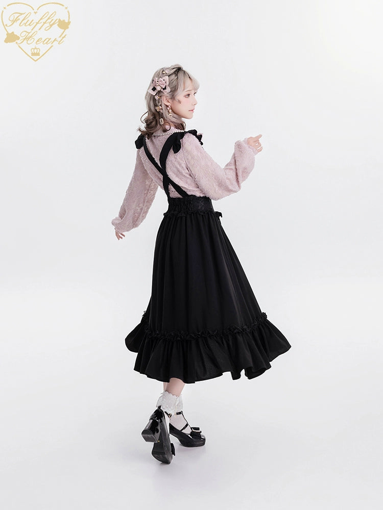 Jirai Kei Blouse White Pink Lace Chiffon Pearl Long Sleeve Shirt 33754:443450