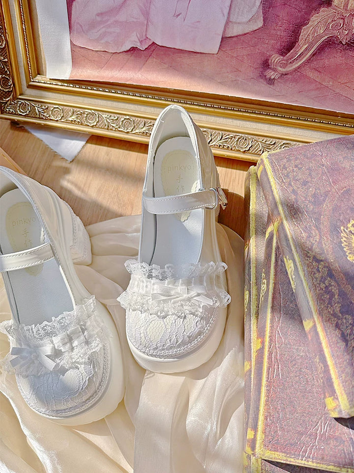 Jirai Kei Heeled Mary Jane Shoes, Lace Wrapped Toe 44952:832368