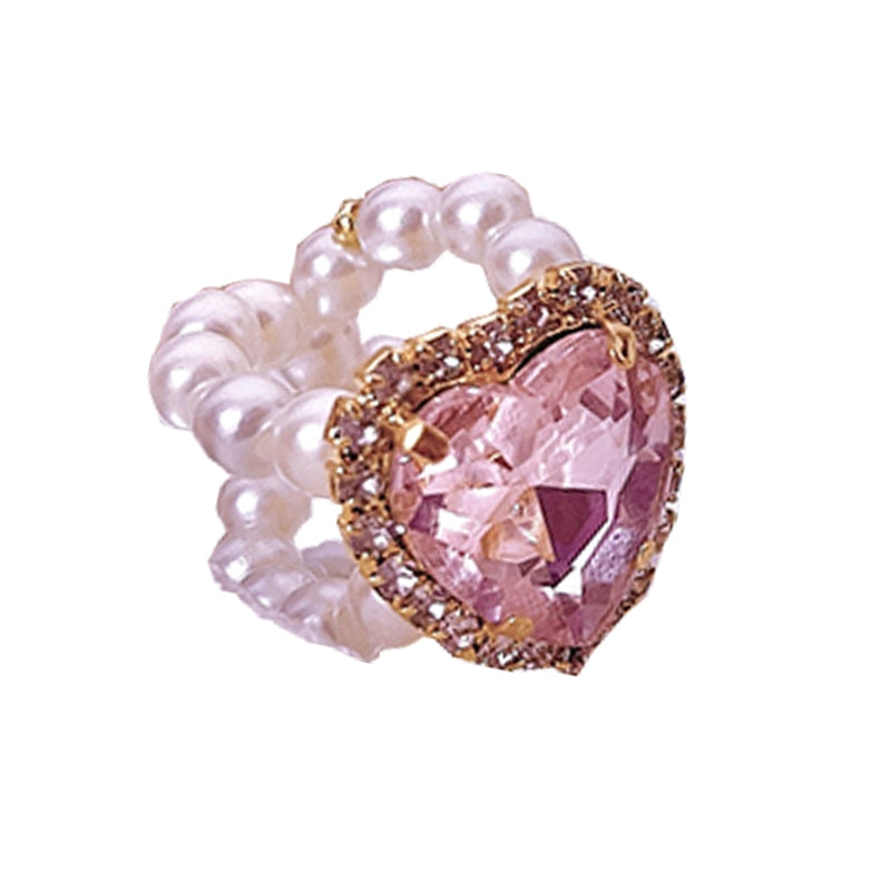 Jirai Kei Rings Shiny Rhinestone Pearl Handmade Ring 38882:613270