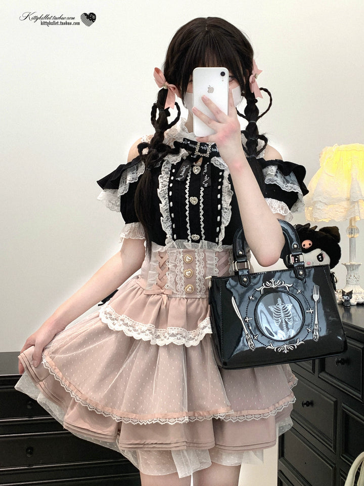 High-waist Rousangata Skirt, Sheer Dot Veil Hem 43693:783073
