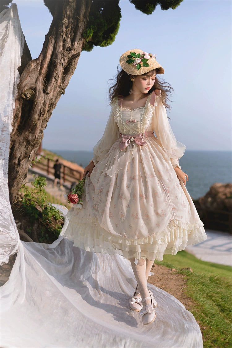 Elegant Lolita Dress Cottagecore Dress Long-Sleeved Beige Dress 36470:515846 36470:515846