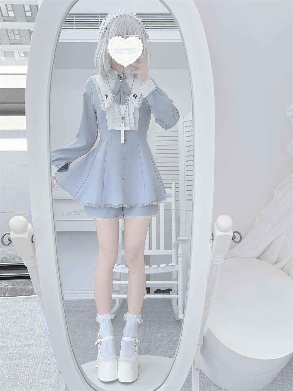 Jirai Kei Dress Set, Pointed Collar With Cross Accents 44145:797351