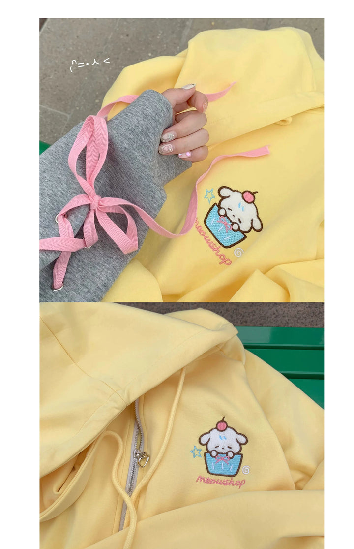 Kawaii Yellow Coat Puppy Embroidered Hooded Coat 31678:371292