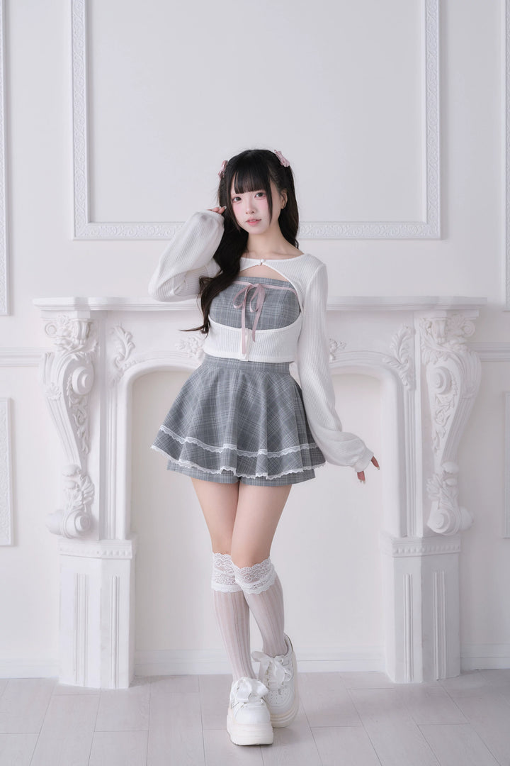 Ryousangata Plaid Dress, Knit Bolero & Elastic Shorts 44815:822699