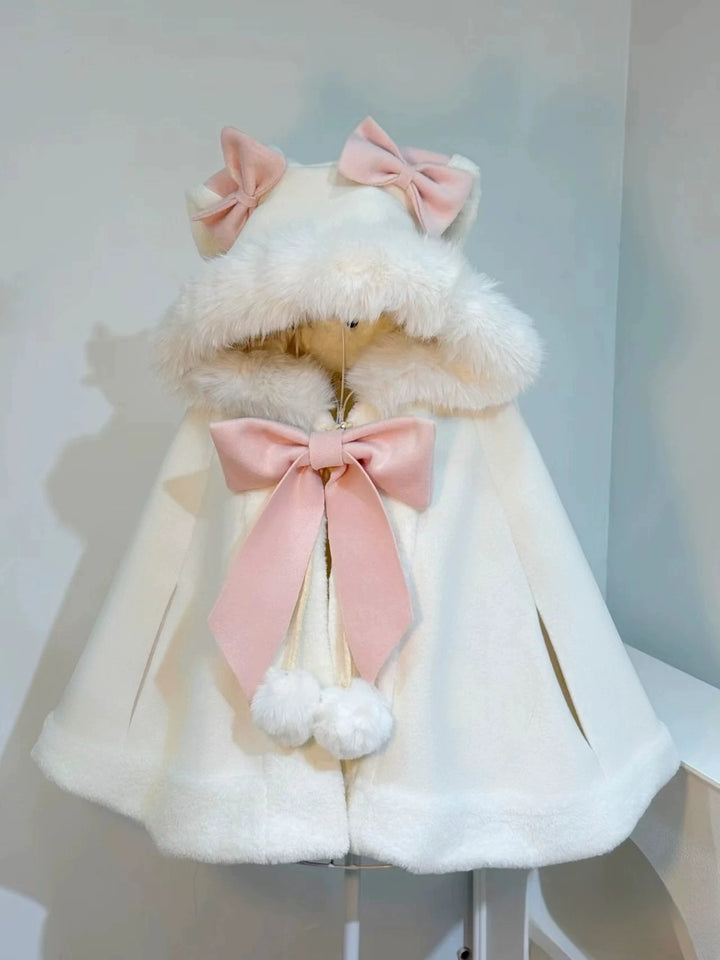 Sweet Lolita Coat Kawaii Ribbon Bunny Ear Cape For Winter 40290:678330