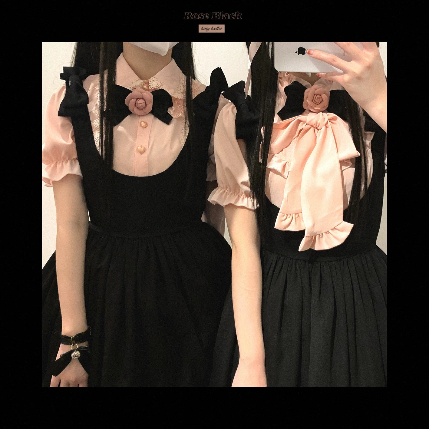 Jirai Kei Blouse Sweet Lace Butterfly Tie Shirt Short Sleeve Top (Preorder / Pink) 35382:522490