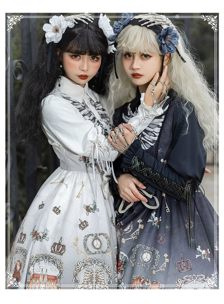 Gothic Lolita Dress Set Black White Lolita Blouse Dress Set 35536:495576