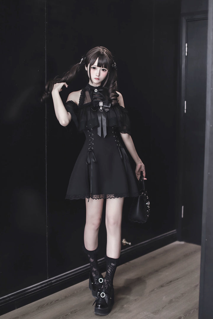 Seiso Kei Open-Shoulder Dress, Lace Details 44745:821859