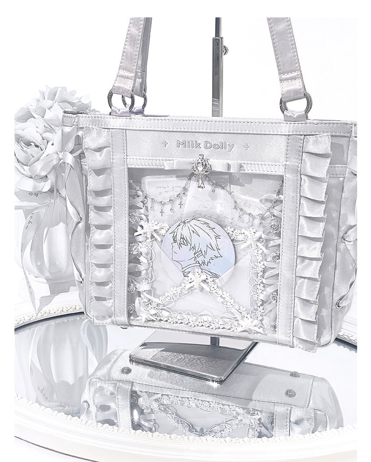Large-Capacity Ita Bag, Clear Window Front + Rhinestones 43231:779287