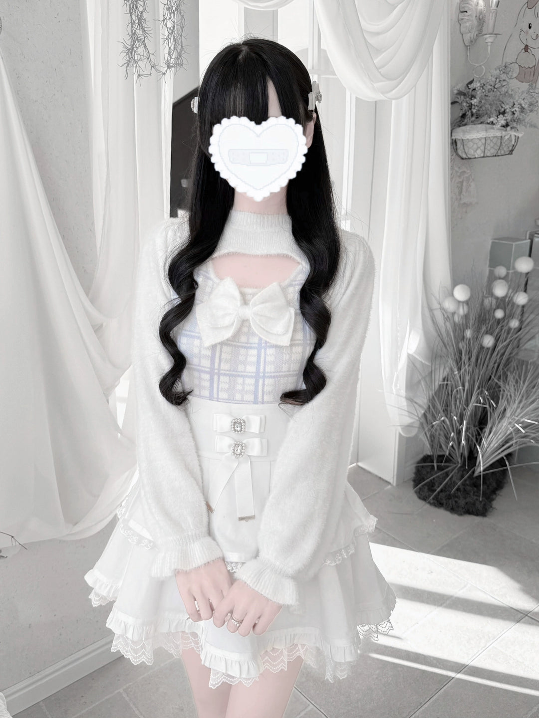 Jirai Kei Chest Cut-Out Sweater, Faux Mink Plush 44155:797194