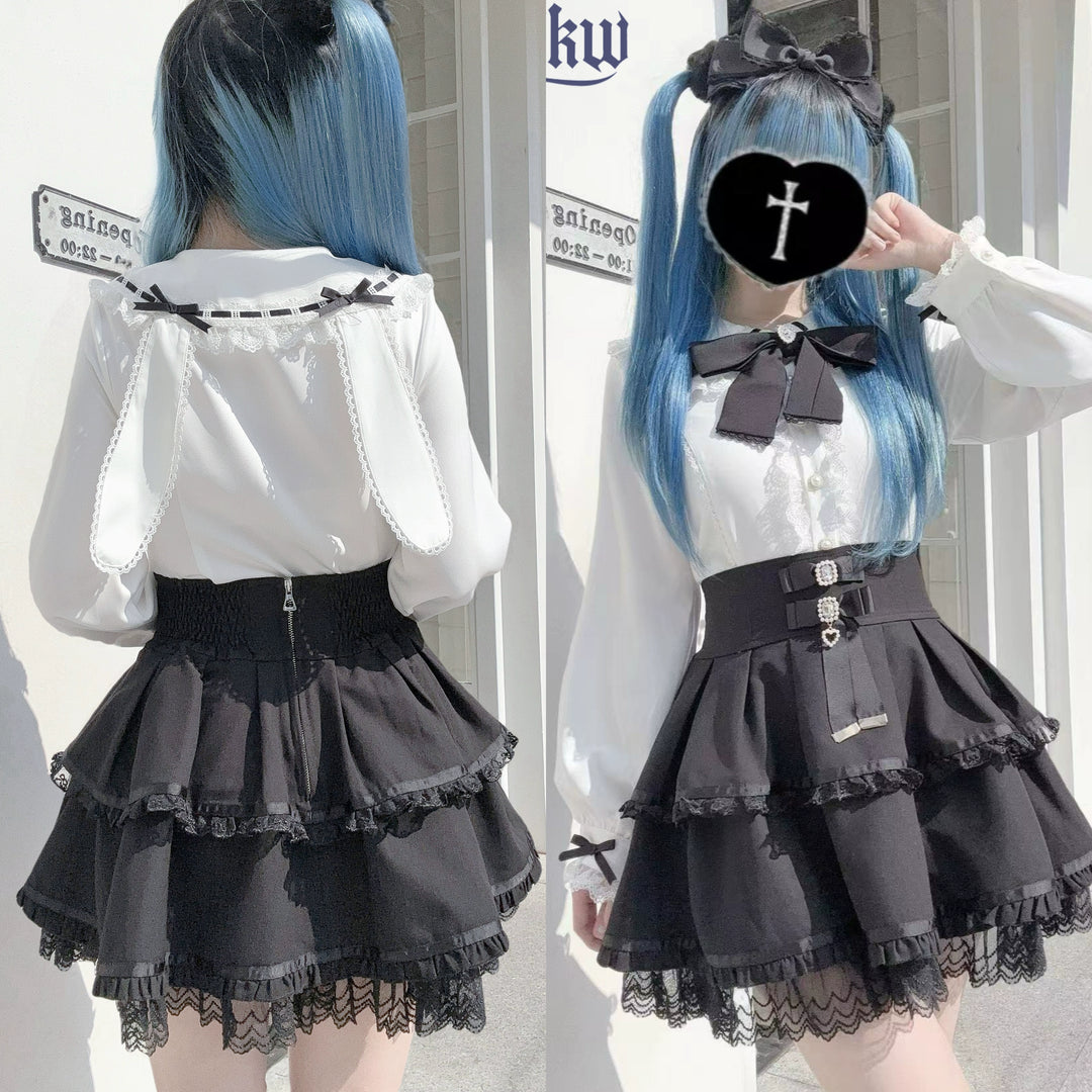 Long Sleeve Ryousangata Blouse, Bunny Eared Collar 43862:787688