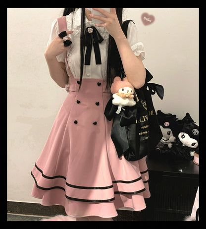 Jirai Kei Skirt Sweet Solid Color Strap Skirt (Pink / F) 29540:487220