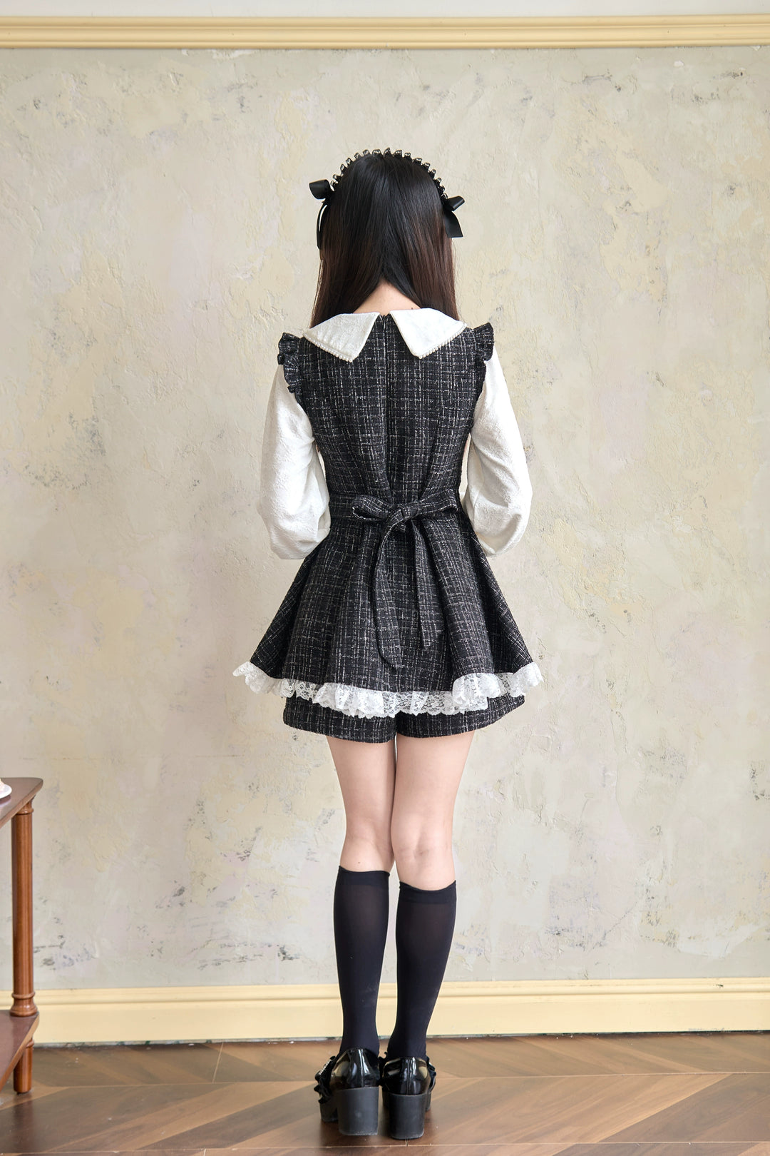 Winter Jirai Kei Dress Set Black Plaid Dress And Shorts Set 41406:701034