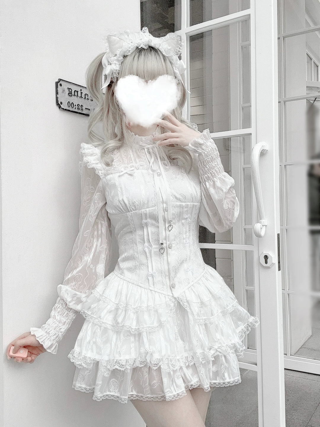 Jirai Kei Blouse & Bloomers Set, Ruffled Stand Collar 44959:831570