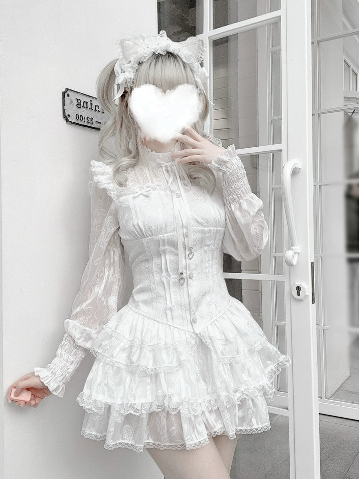 Jirai Kei Blouse & Bloomers Set, Ruffled Stand Collar 44959:831570