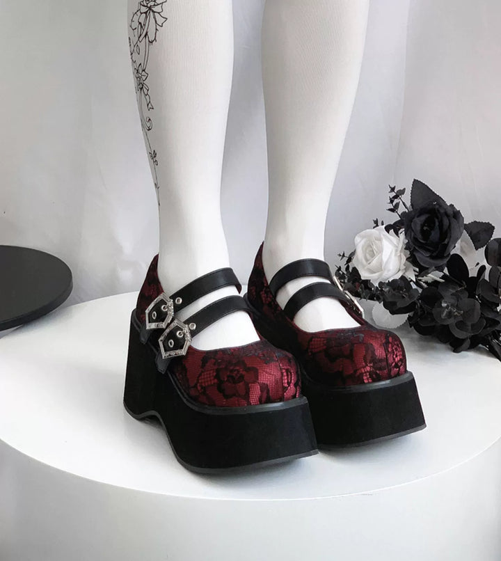 Black Red Platform Shoes Mary Jane Shoes 29728:367856 29728:367856