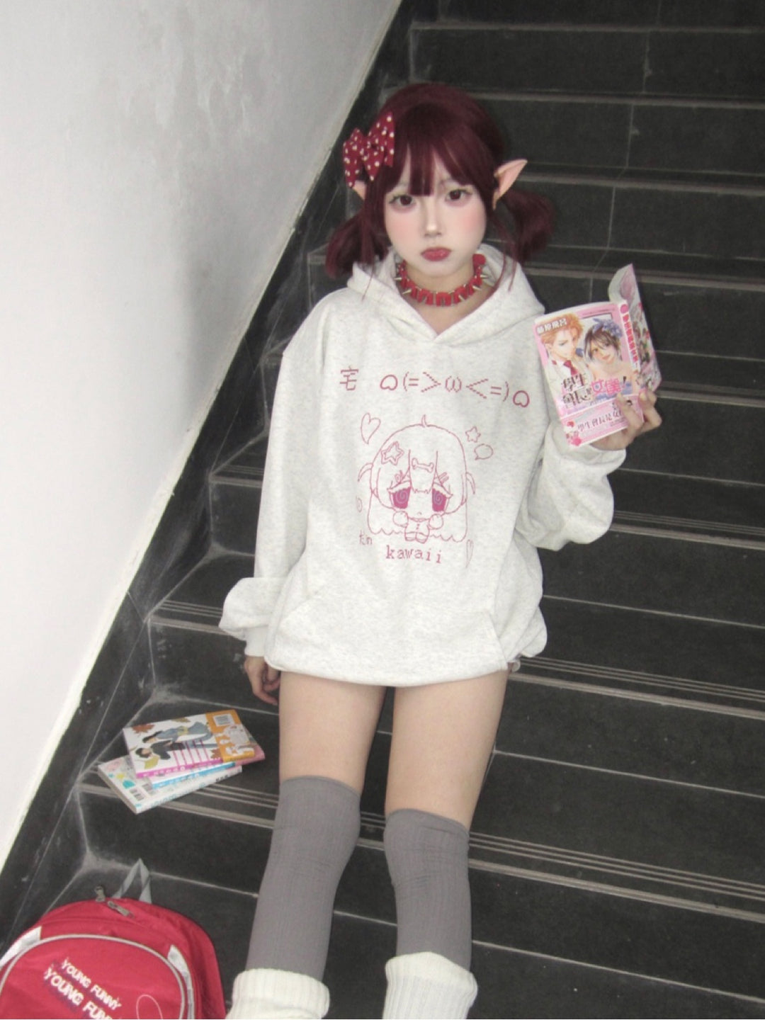 Kawaii Aesthetic Hoodie Anime Pattern Sweatershirt Oversized 33994:481888 33994:481888