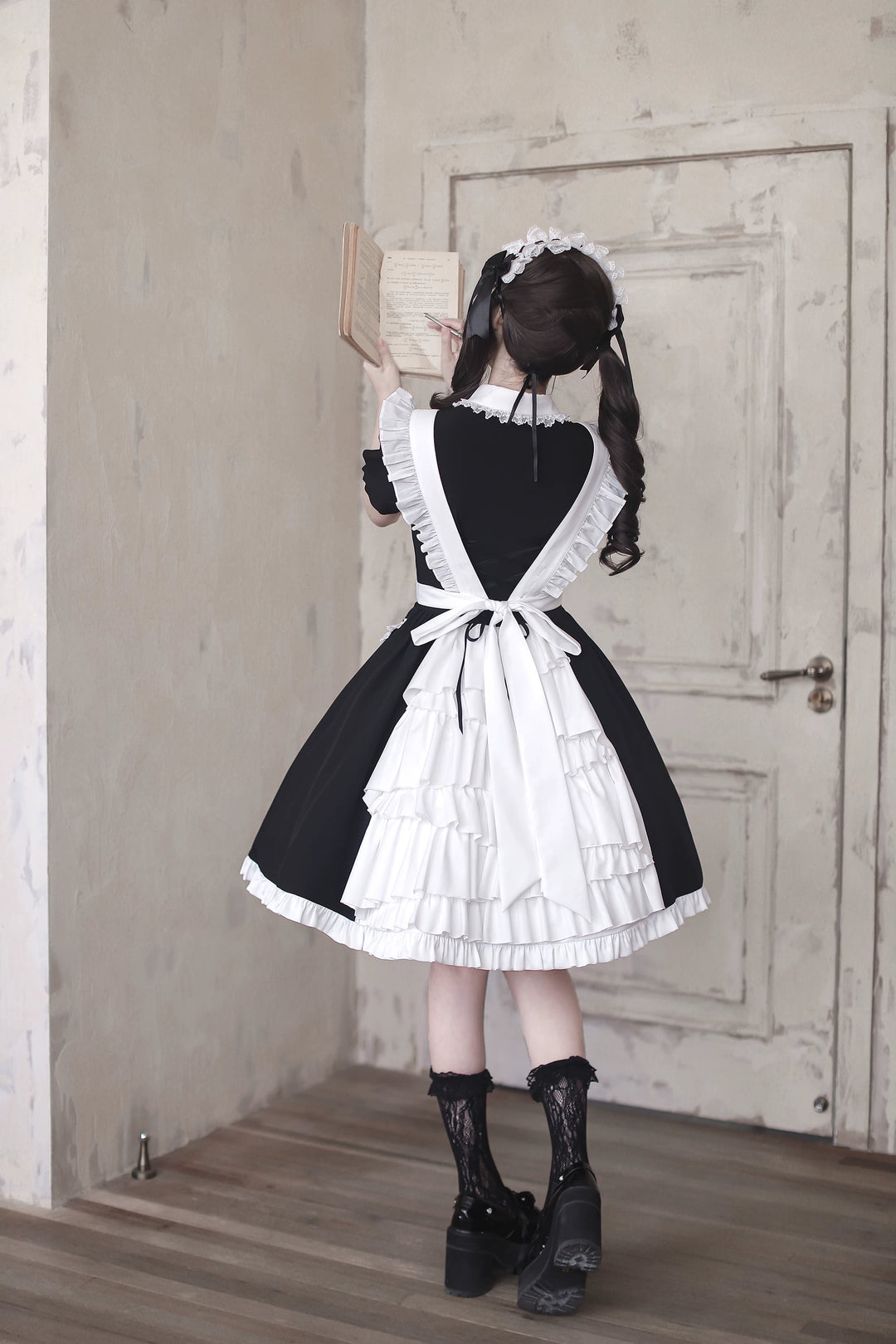 Gothic Lolita Button Closure OP Dress, Detachable Apron 44947:832434