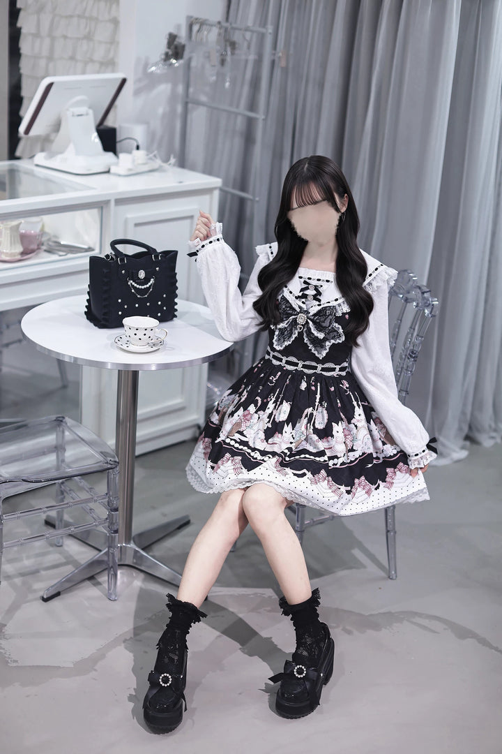 Sweet Lolita Sailor Collar OP Dress, Strawberry & Bunny Print 45872:872438