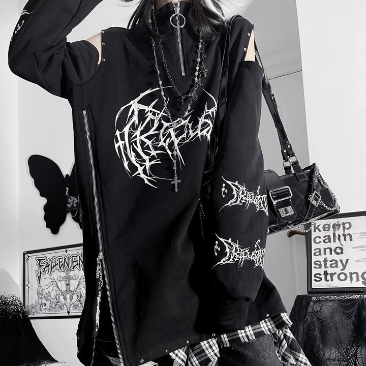 Subculture Cotton Sweatshirt, Open-Shoulder 43874:789270