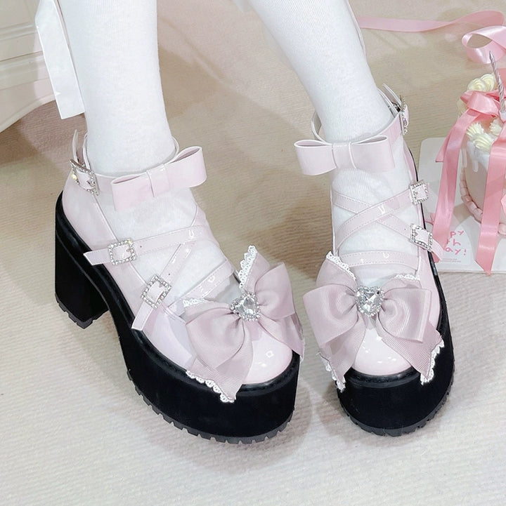 Jirai Kei Shoes Bow High-heeled Platform Ryousangata Shoes (34 35 36 37 38 39 40) 38040:594266