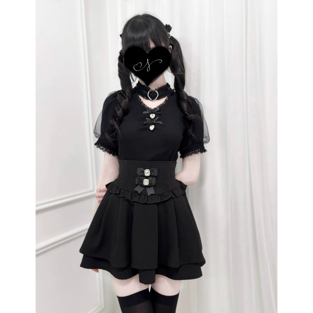 Summer Jirai Kei V-Neck Lace Choker Blouse 43587:780440