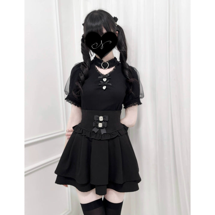 Summer Jirai Kei V-Neck Lace Choker Blouse 43587:780440