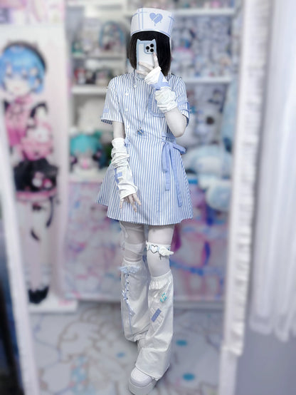 Tenshi Kaiwai Dress Blue Striped Dress Nurse Dress (L M S) 37860:570992