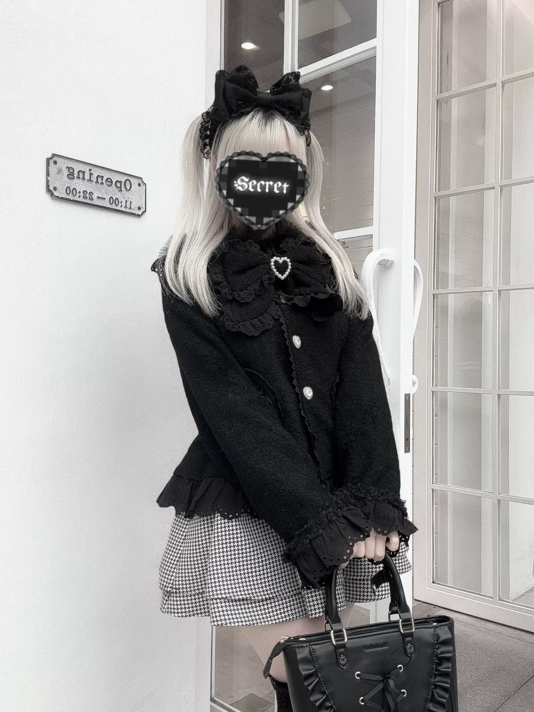 Wool-blend Ryousangata Short Coat, Heart-shaped Pockets 44681:819319