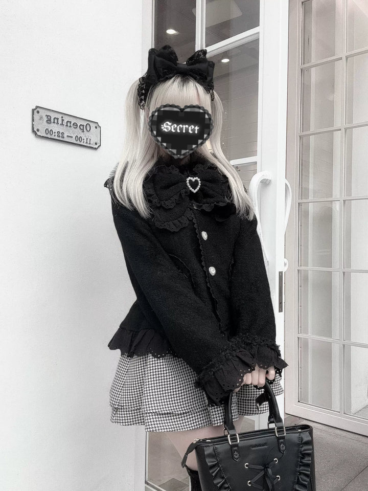 Wool-blend Ryousangata Short Coat, Heart-shaped Pockets 44681:819319