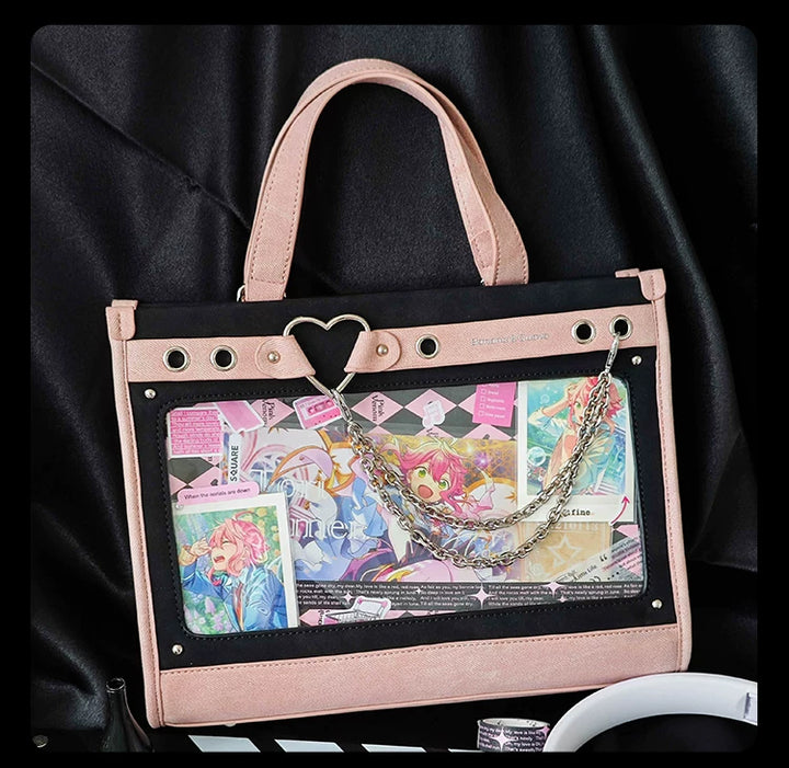 Japanese-Style Boxy Shape Ita Bag, Detachable Chain 45417:847815