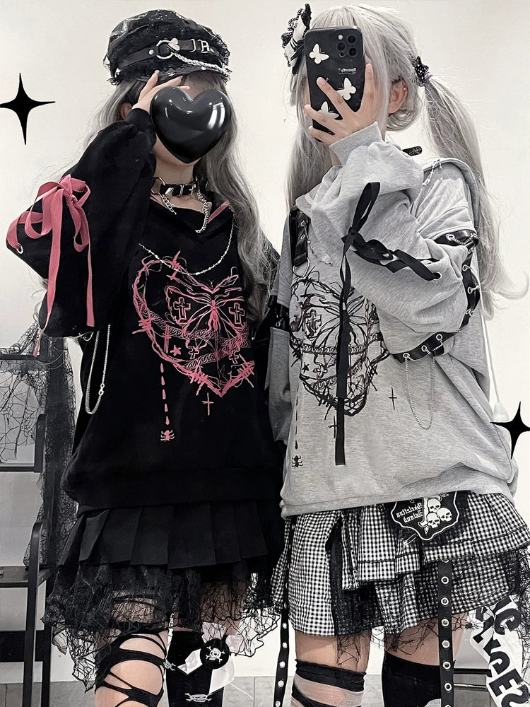 Jirai Kei Outfit Set Gothic Sailor Collar Sweatshirt Set 35762:517370