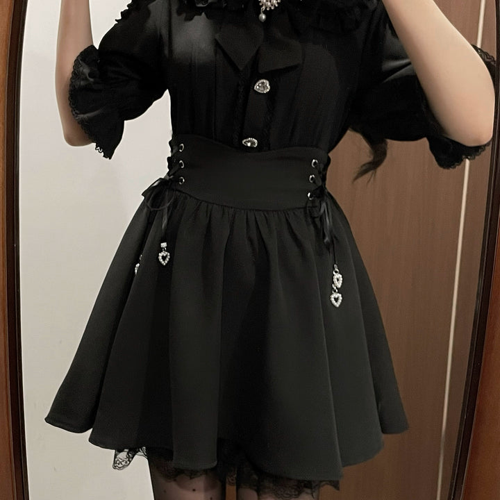 Jirai Kei Blouse Black Lace Up Skirt 38782:602318