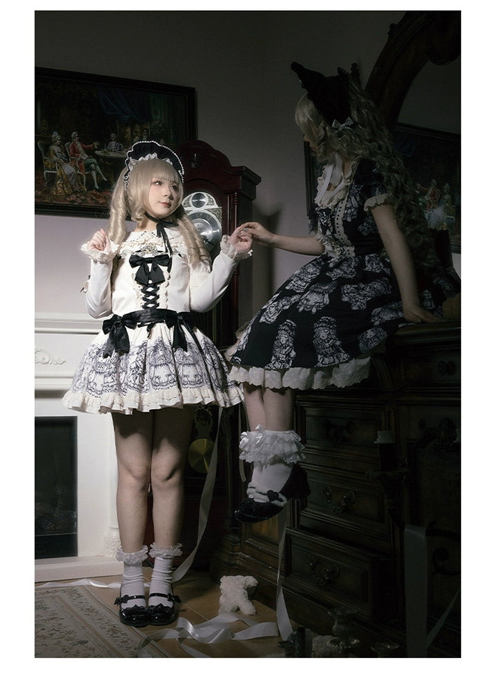 Vintage Lolita OP Dress With Embroidery And Doll Print 39472:641540