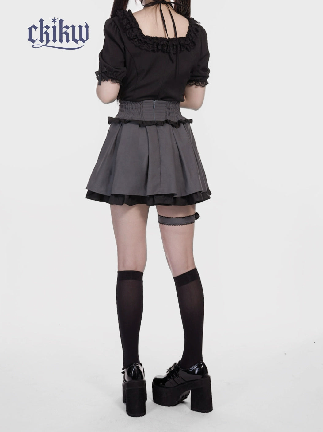 High Waist Jirai Kei Skirt, Adjustable Garter 43610:780656