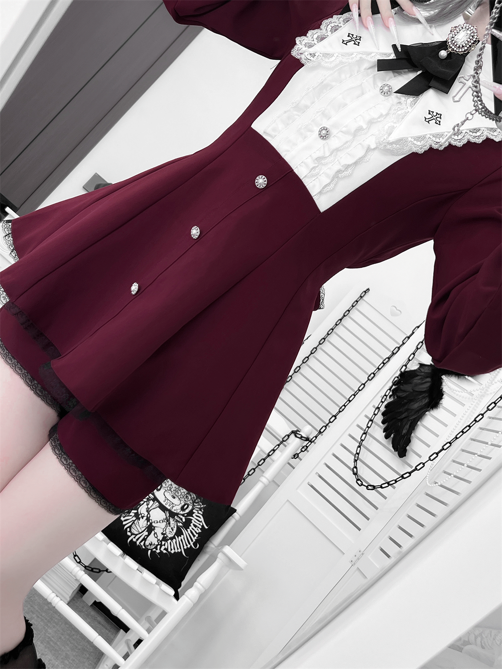 Jirai Kei Dress Set, Pointed Collar With Cross Accents 44145:797303