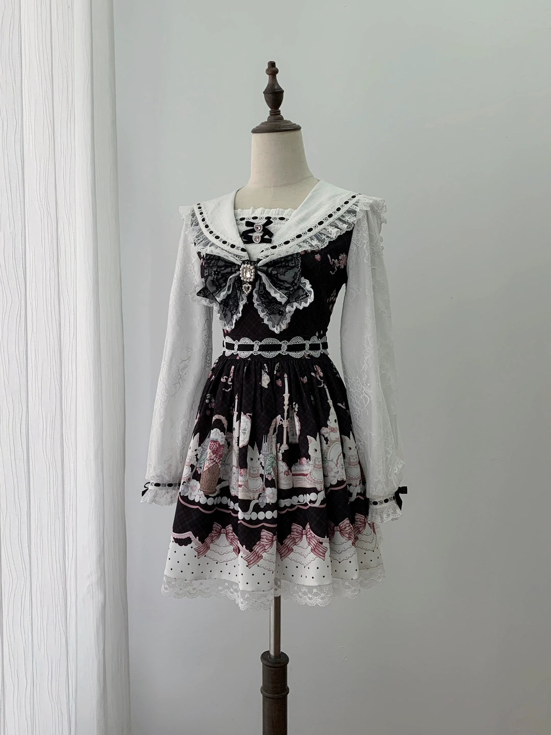 Sweet Lolita Sailor Collar OP Dress, Strawberry & Bunny Print 45872:872395