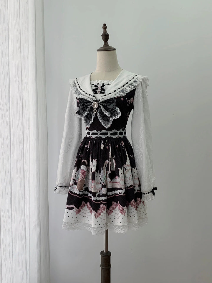 Sweet Lolita Sailor Collar OP Dress, Strawberry & Bunny Print 45872:872395