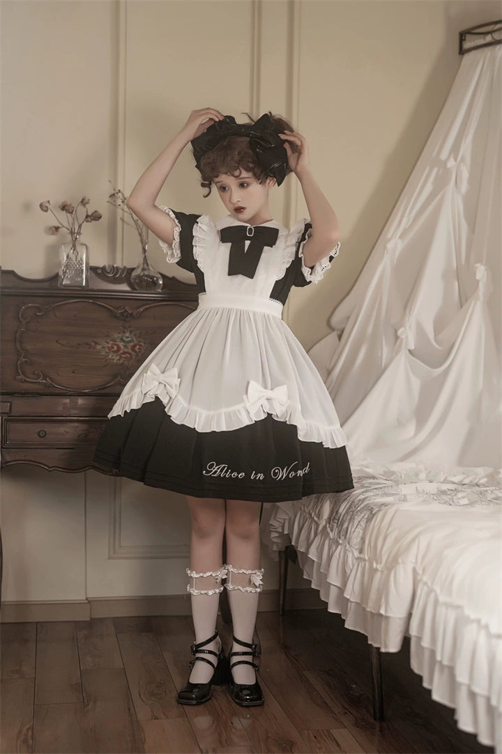 Classic Lolita Dress Short Sleeve Maid-style OP Dress With Apron 36474:562568