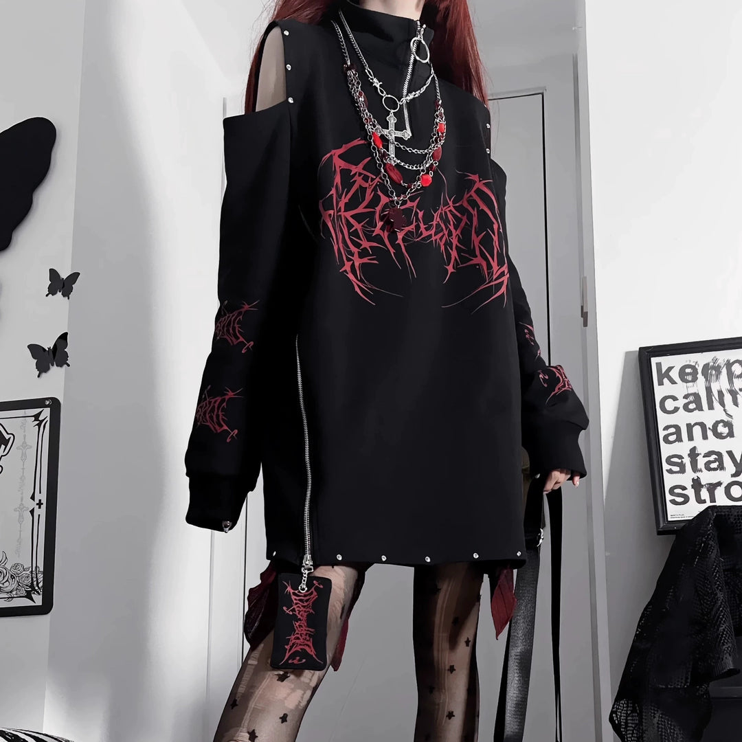 Subculture Cotton Sweatshirt, Open-Shoulder 43874:789272